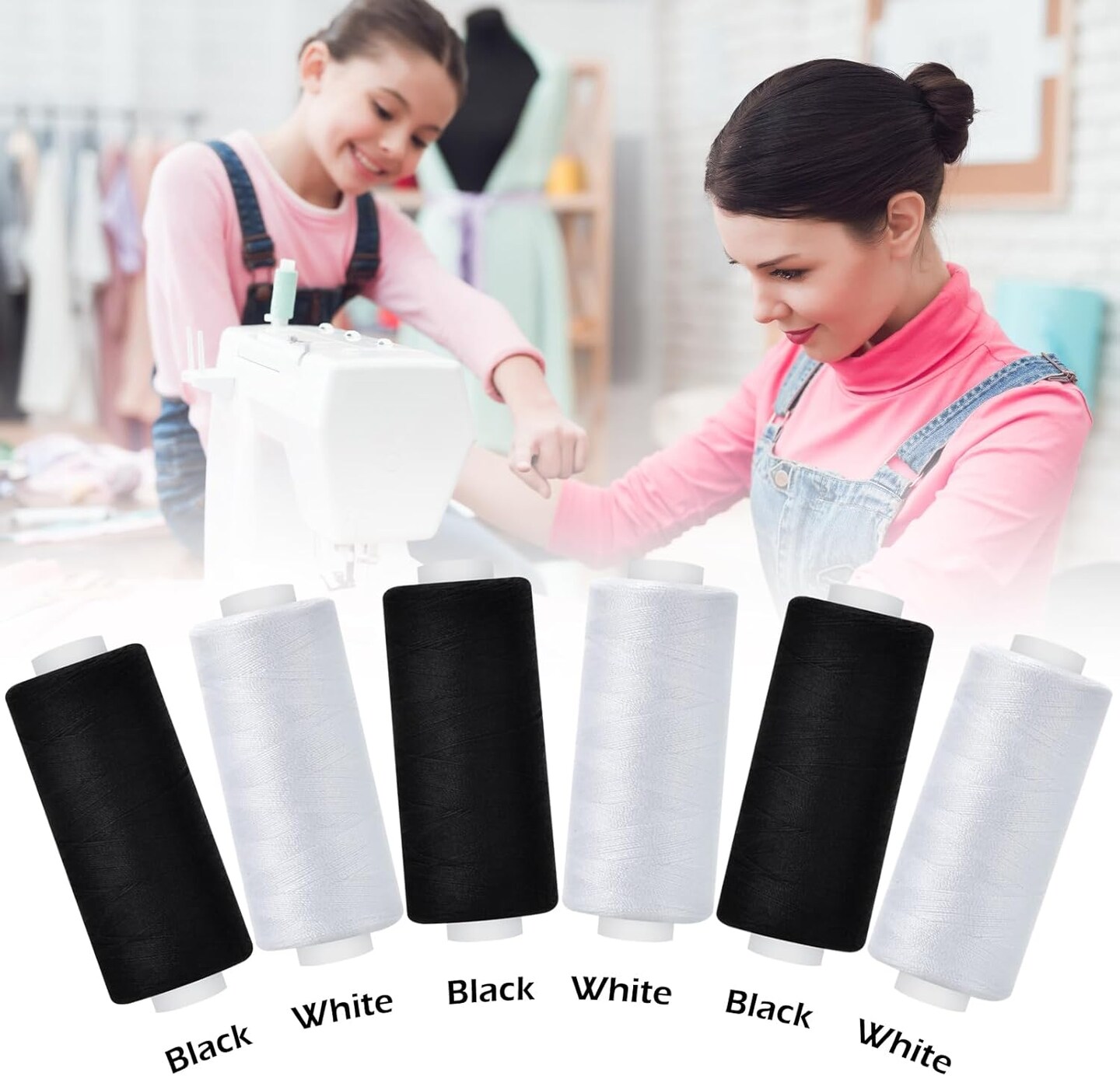 6 Pcs Sewing Thread Kit, 400 Yards Each Spool 402 Polyester Thread with Sewing Needle &#x26; Threader, Sewing Threads for Sewing Machine, Hand Stitching, Embroidery