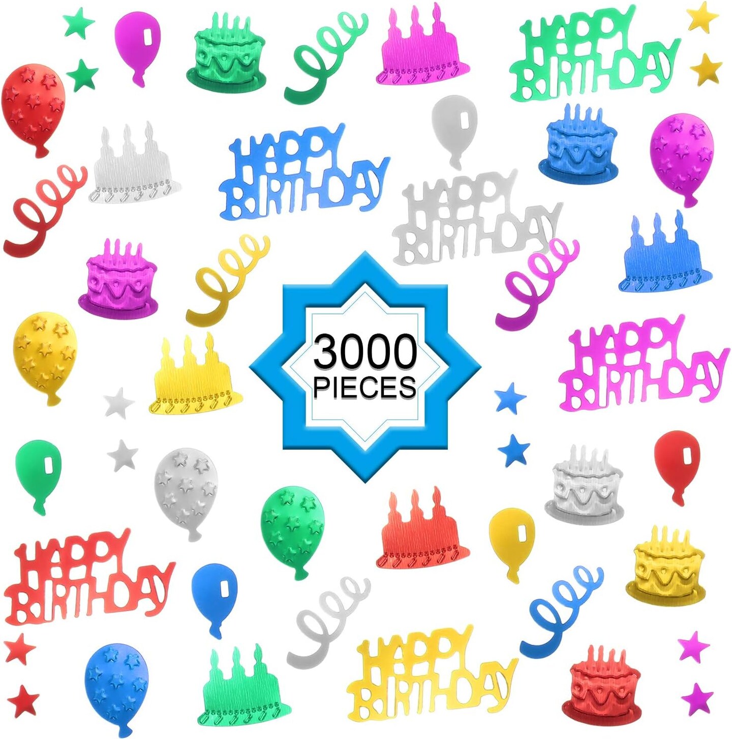 3000 Pieces Happy Birthday Confetti Birthday Cake Confetti Metallic Foil Balloon Table Scatter Decorations for Party, Baby Shower, DIY Arts and Crafting
