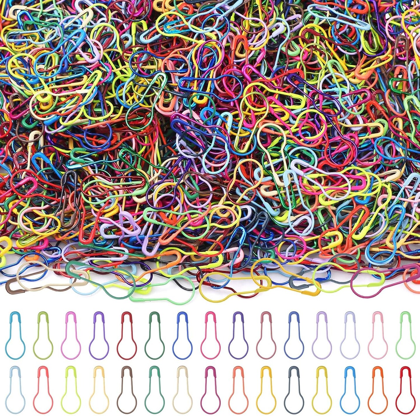500 Pcs Calabash Crochet Stitch Markers Bulb Safety Pins Crocheting Assorted Pear Shaped Metal Knitting Pins for Sewing Clothing DIY Craft Making, 0.9 x 0.4 Inches(Multicolor)