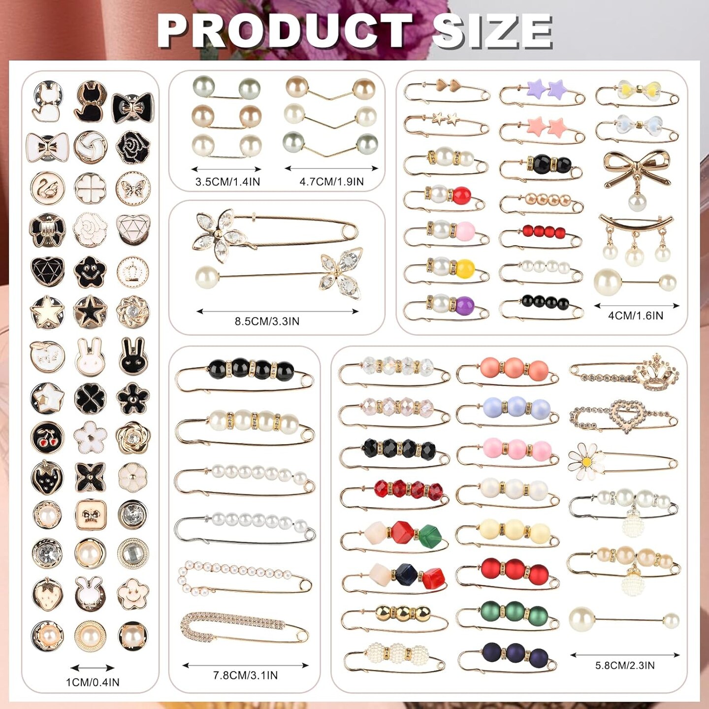 140PCS Pearl Brooch, Pant Waist Tightener, Safety Pin for Clothes, Faux Pearl Brooches for Women, Fashion Cover Up Buttons Clothing Dresses Decoration Accessories Pant Waist Tightener Safety Pins