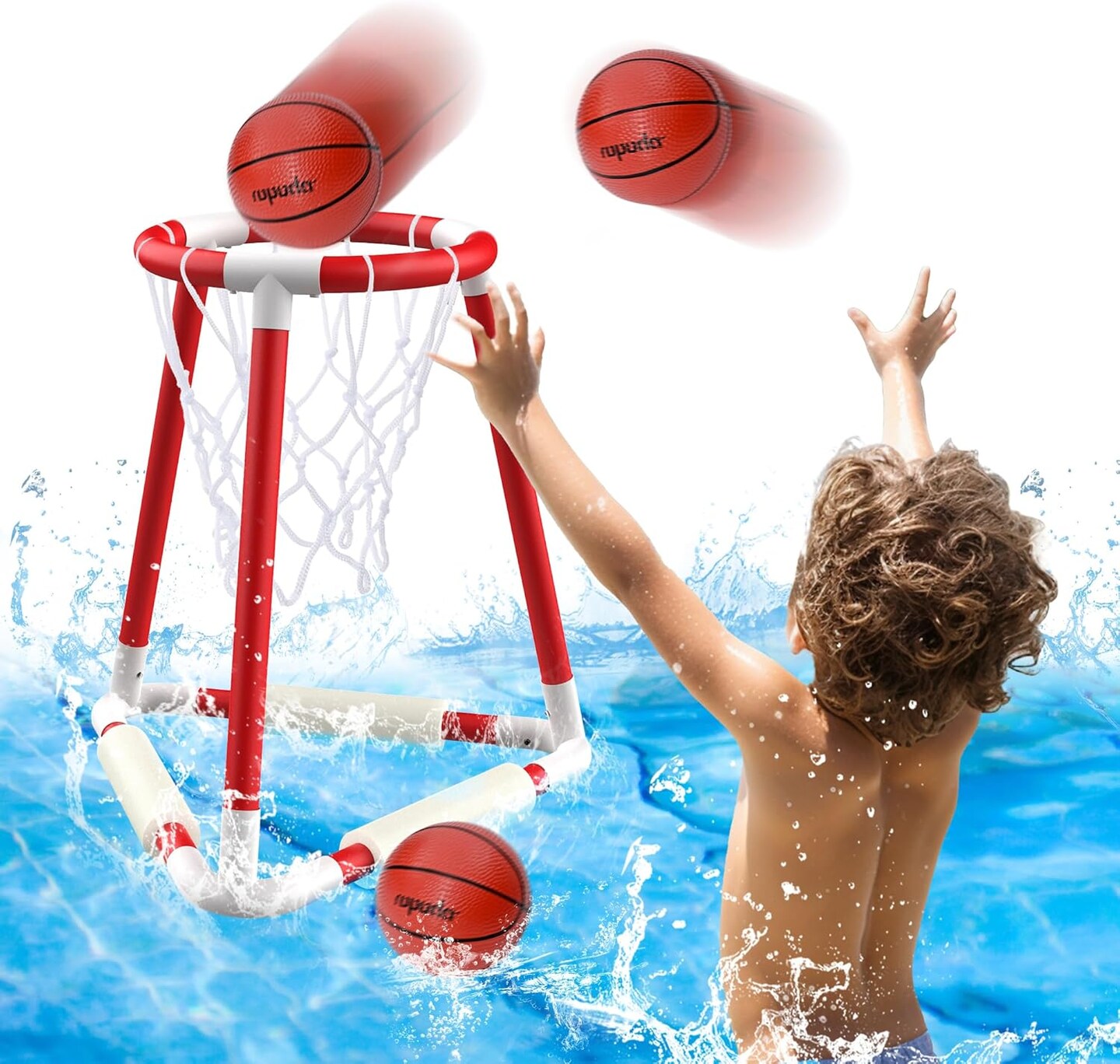 Summer Pool Basketball Hoop, Basketball Hoop Poolside, Pool Game Set with 3 Balls, Pump and Foam Float, Pool Games for Kids and Adults, Ideal Outdoor Toys