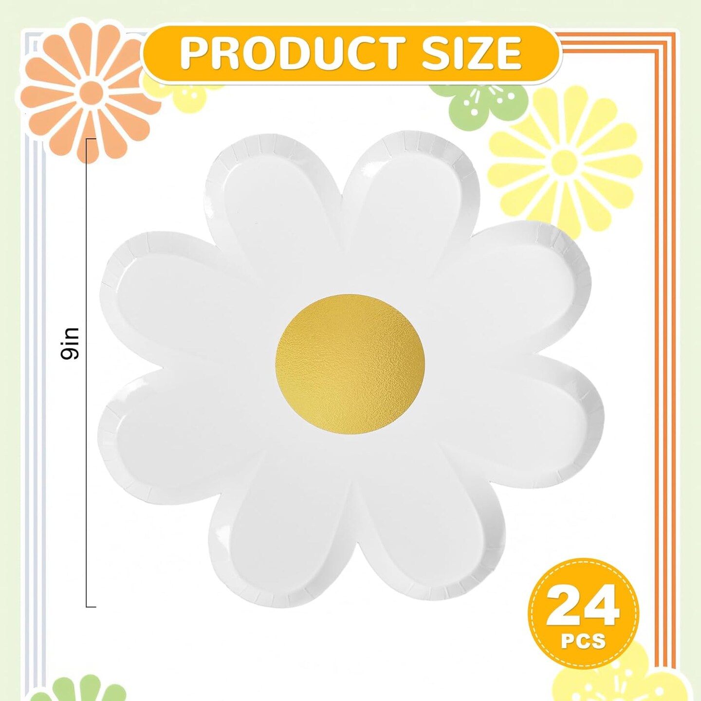 Summer Daisy Paper Plates Floral Disposable Party Plates Groovy 70s Party Decorations 9" Boho Flower Shaped Plates (24)