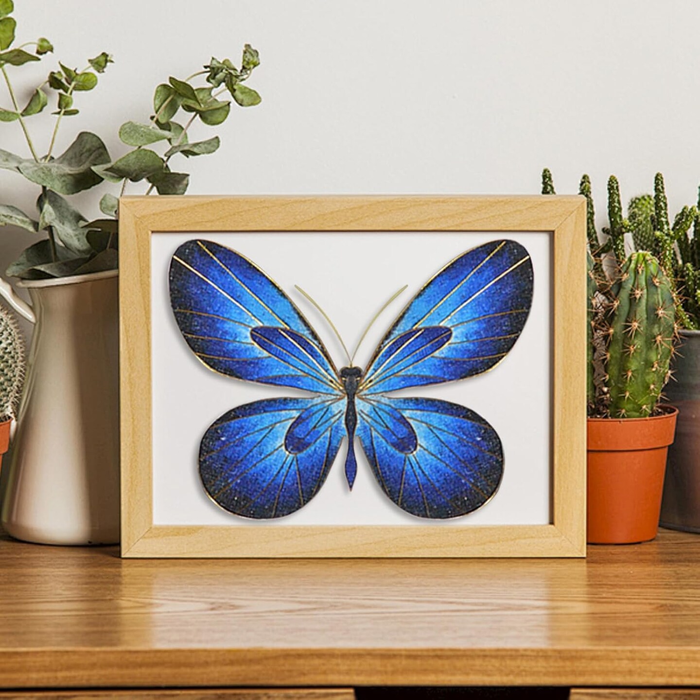 Cloisonne Enamel Art Painting Adult DIY Craft Kit, Filigree Enamel Art Projects Crafts Supplies Paint by Numbers Kit, 3D Blue Butterfly Craftwork Handmade Home Decor Mother's Day Stress Relief Gifts
