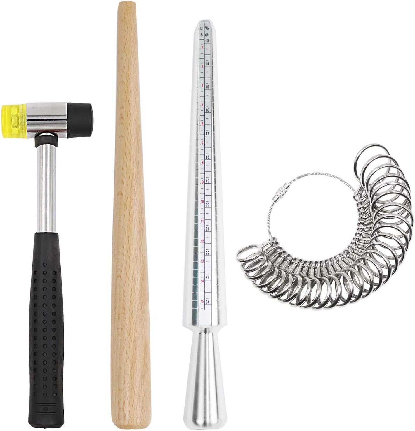Metal Ring Mandrel Kit with Rubber Mallet, Finger Gauge & Ring Measuring Tools