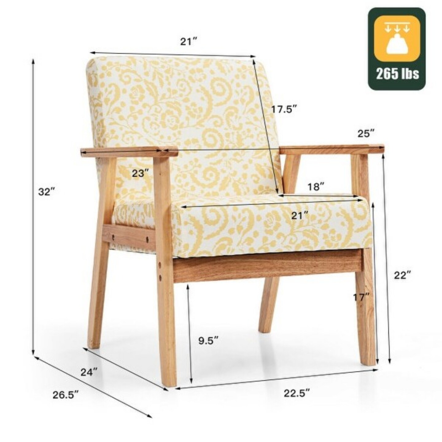 Modern Accent Armchair Fabric Lounge Chair with Rubber Wood Leg Ideal for Living Room or Any Other Space