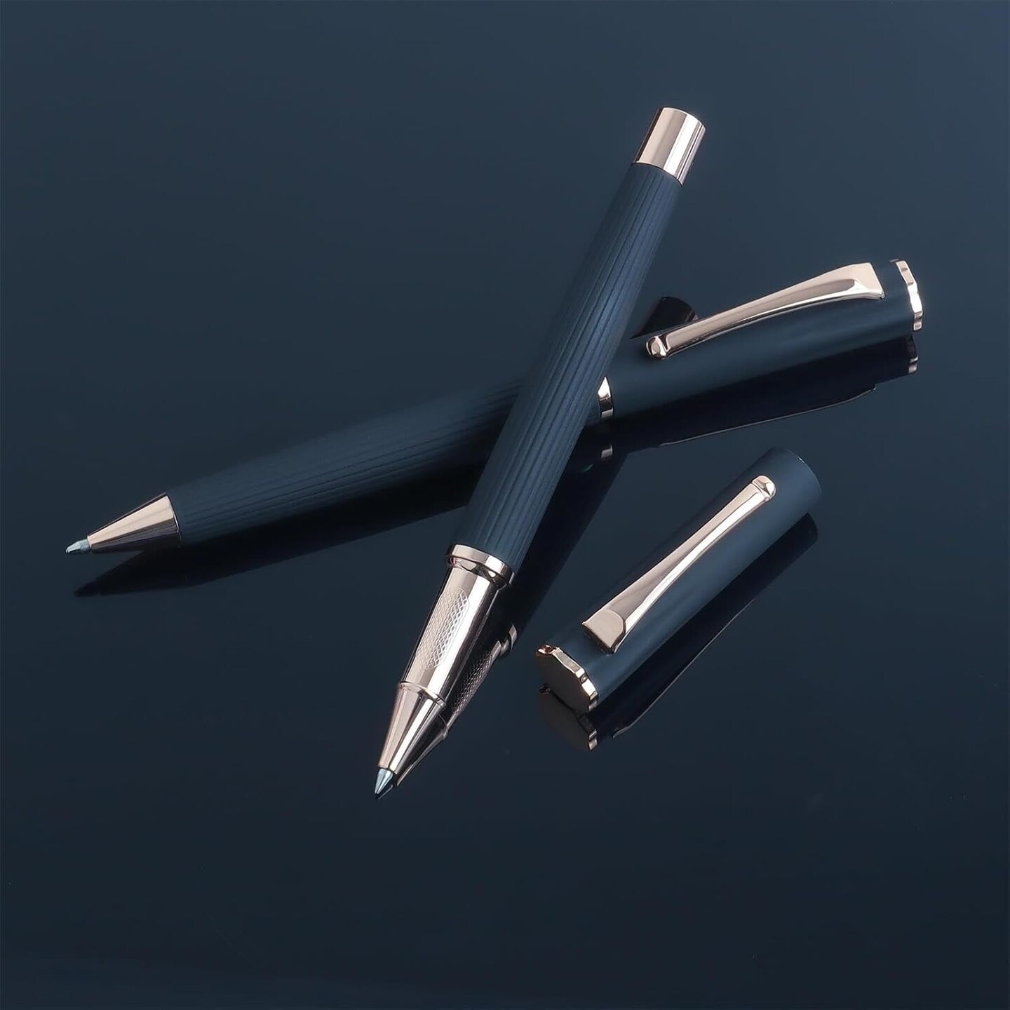 2pcs Ballpoint+Rollerball Pens, Nice Fancy Executive Signature Pen for Work, Gift Set for Men &#x26; Women, Journaling Pen with Gift Box, 0.5mm Nib of Black Ink Rose Gold Clip
