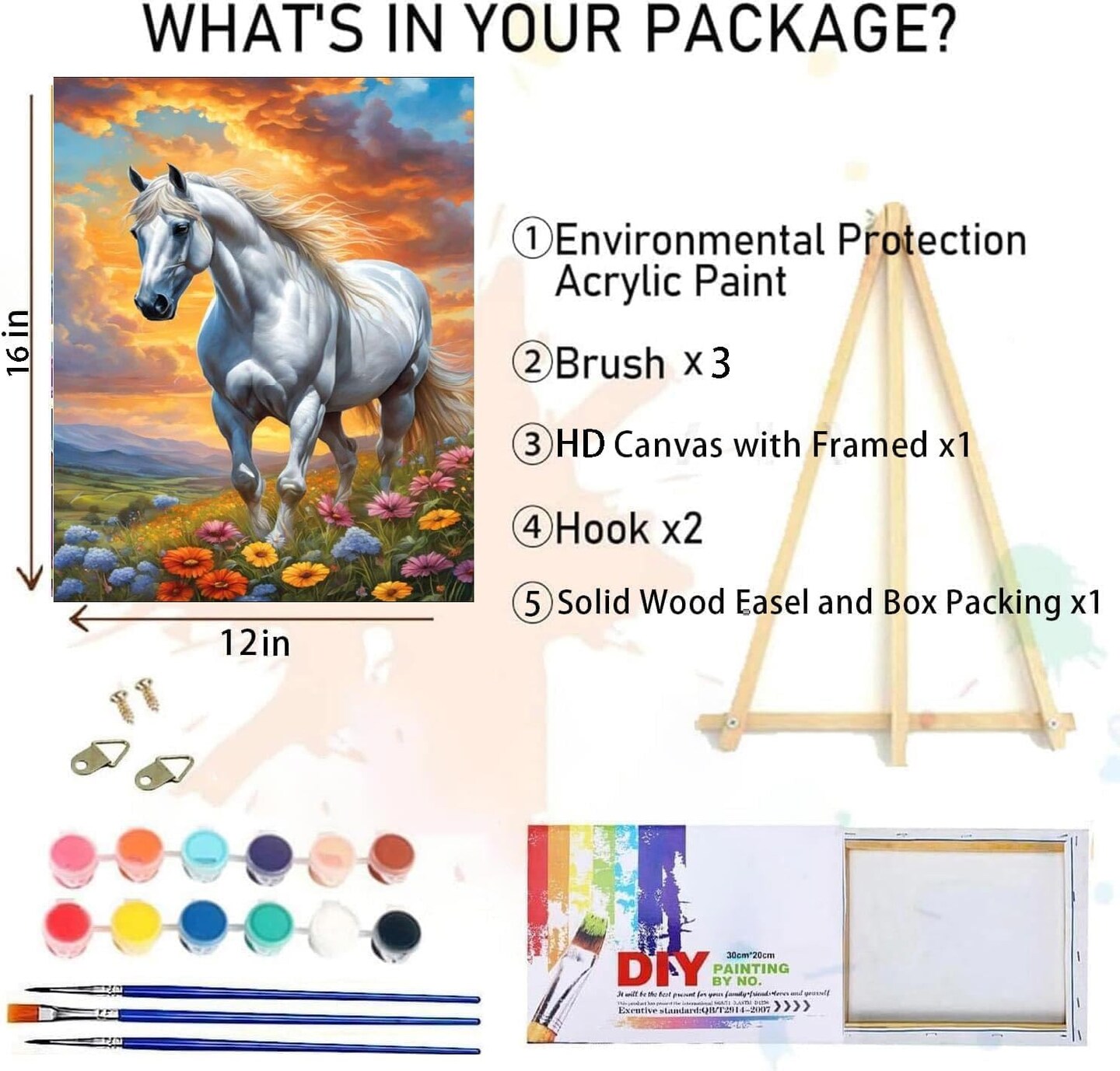 Paint by Numbers Kit for Adults Framed,Animals Paint by Number for Adults,Horse Adults&#x27; Paint-by-Number Kits on Canvas with Wooden Easel for Home Wall Decor 12X16 Inch