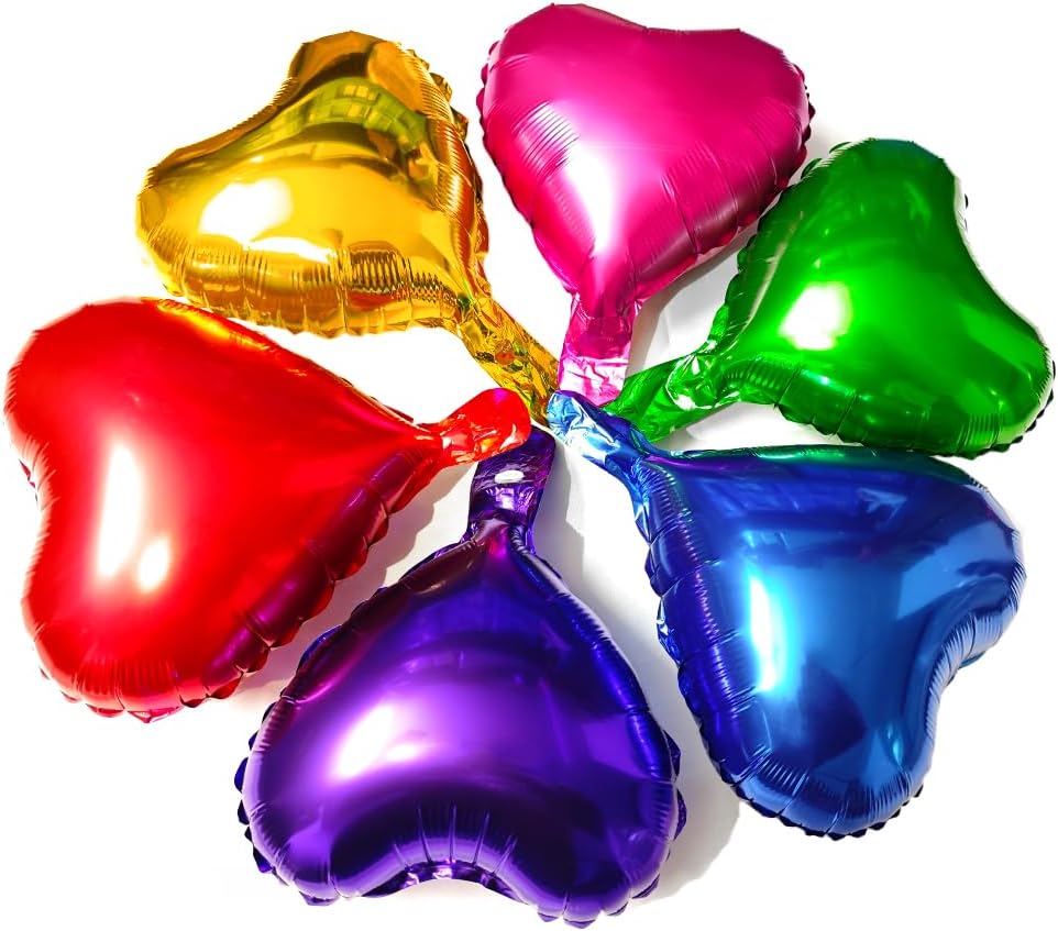 30-Pack 10in Small Heart Foil Balloons – Red, Gold, Green, Blue, Rose & Purple for Wedding, Party & Birthday Decor
