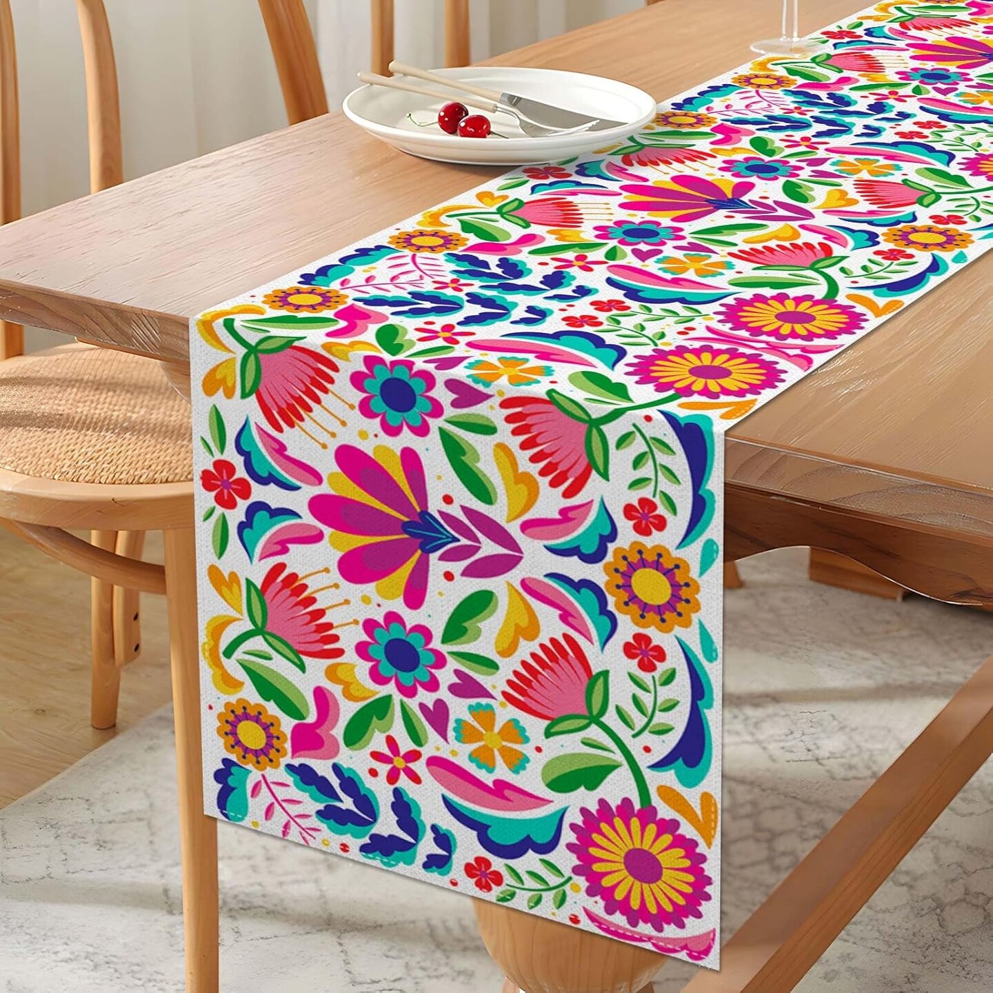 Mexican Floral Table Runner 13x72" – Cinco De Mayo & Dia De Los Muertos Party Decor (Pattern-B)