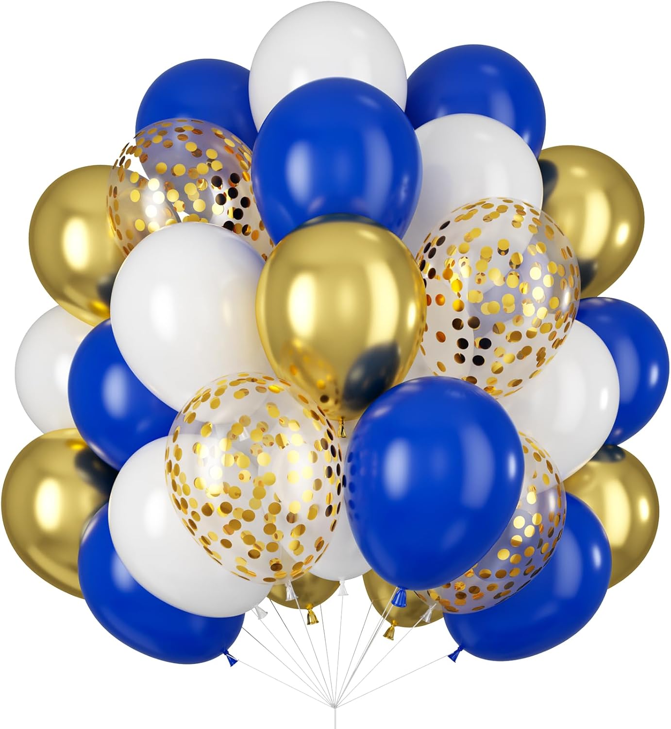 Royal Blue, White & Gold Metallic Balloons 12in Graduation Decorations