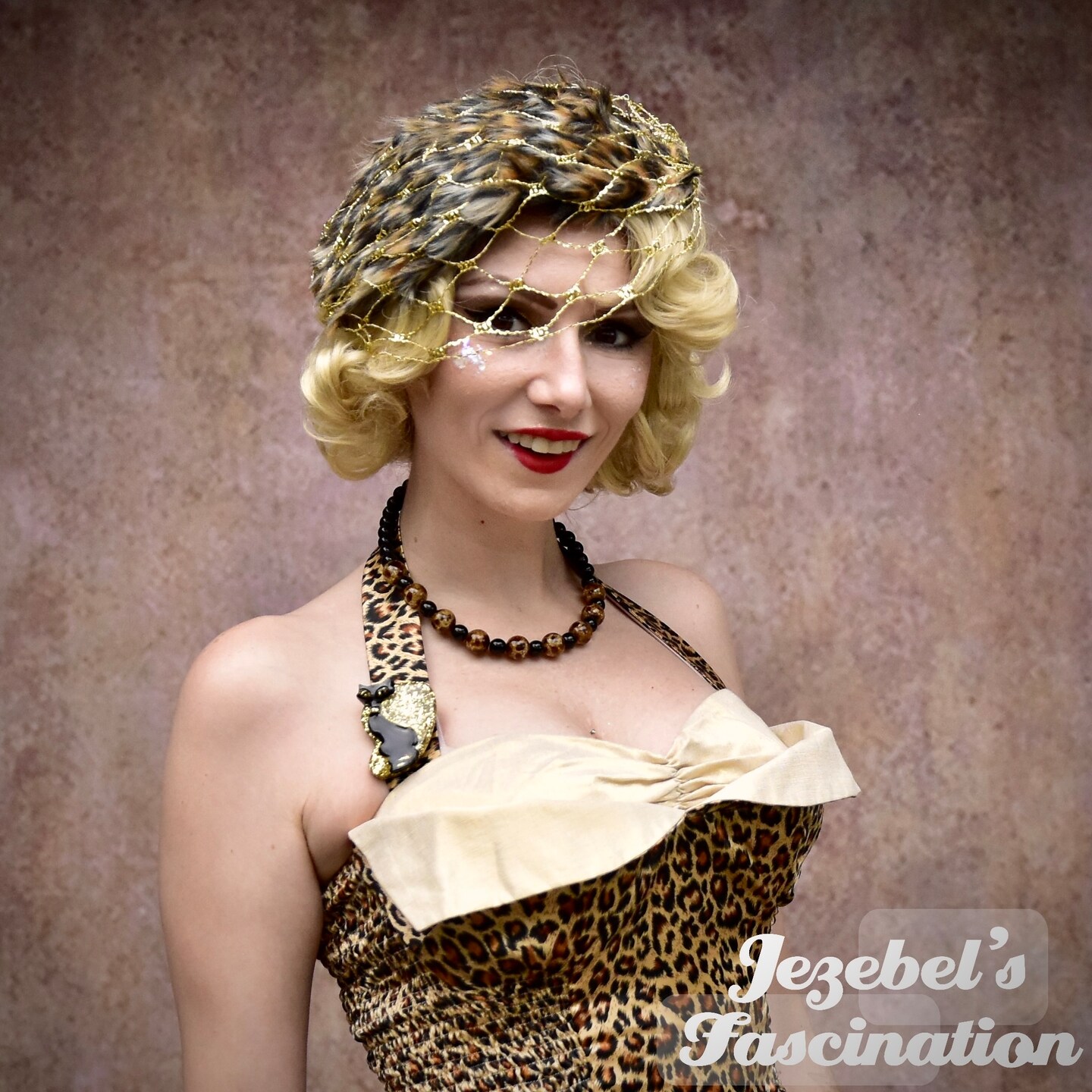 Leopard Print Fur Veil Fascinator, Golden Dapper Day Viva  display picture 1