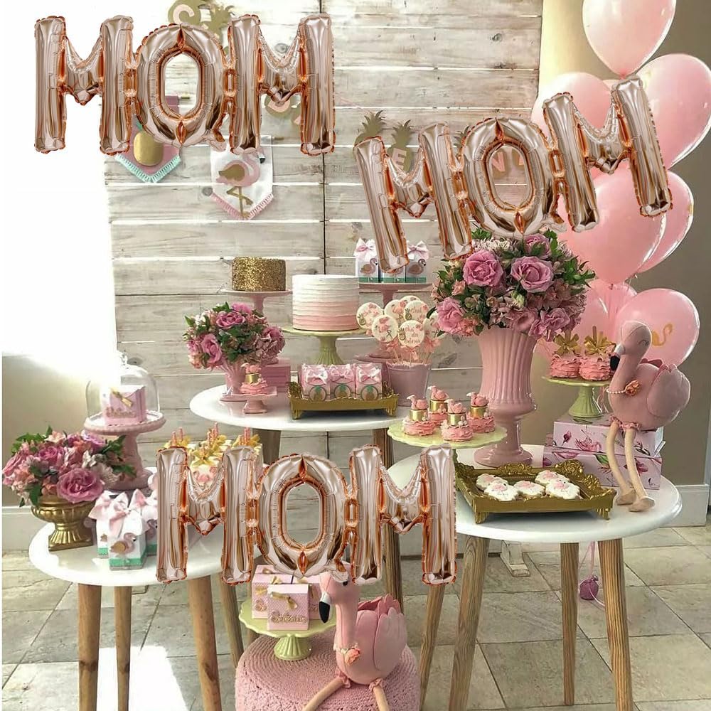 Mother&#x27;s Day Balloons Rose Gold Mom Balloons Letter Balloon Conjoined Mom Foil Balloon for Mother&#x27;s Day Themed Party Supplies Mothers Decorations Party Sets-3 PCS