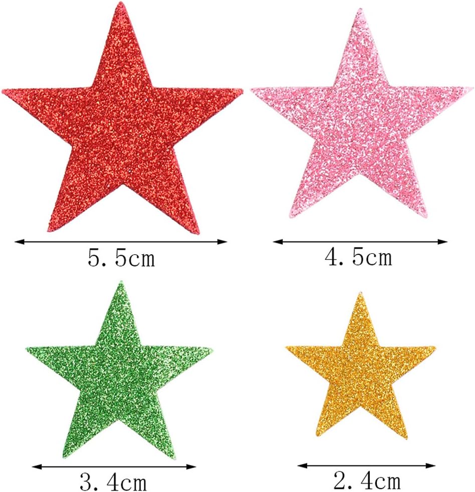 210 Pieces Colorful Glitter Foam Star Stickers, Self Adhesive Shaped Wall Stickers for Kid&#x27;s Arts Craft Supplies Home Birthday Party Decoration (4 Sizes)