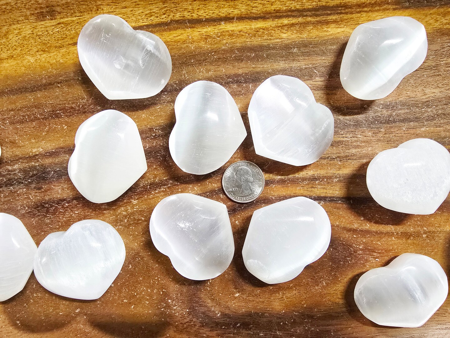 Mini Selenite Heart Stone Polished Smooth From Morocco