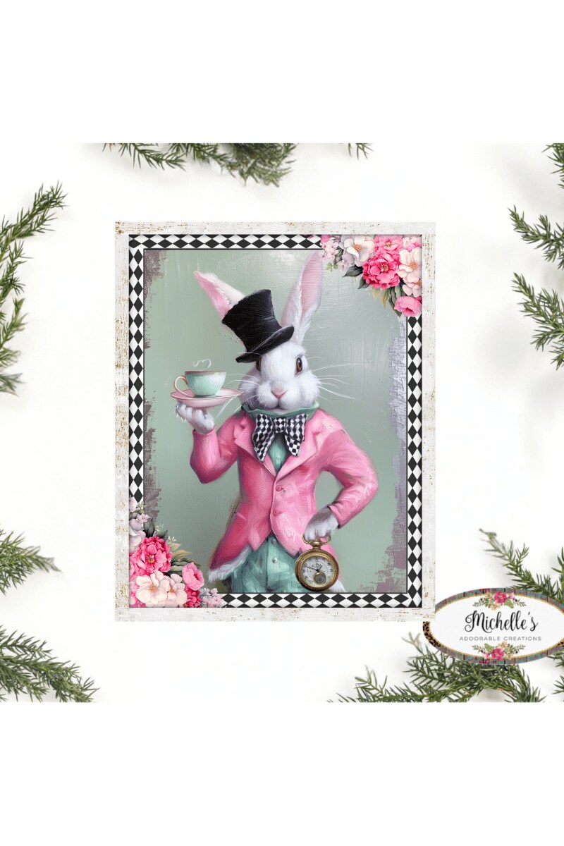 Whimsical Harlequin Vintage Bunny Sign