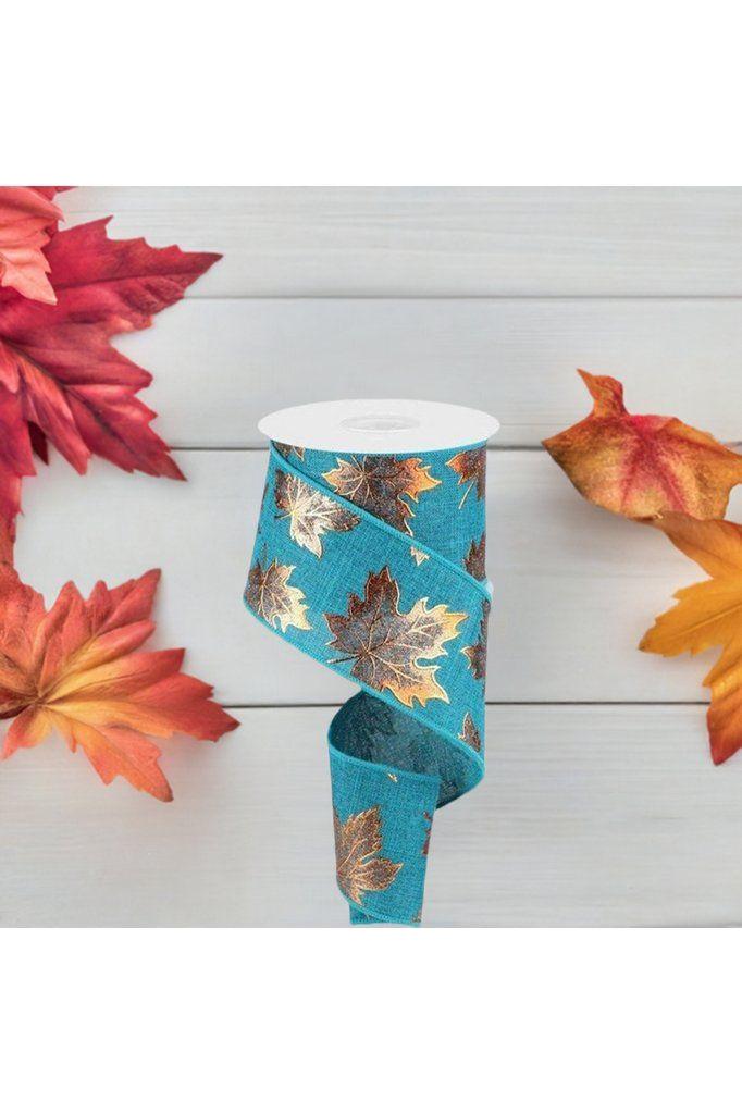 2.5&#x22; Foil Maple Leaf Royal Ribbon: Teal (10 Yards)