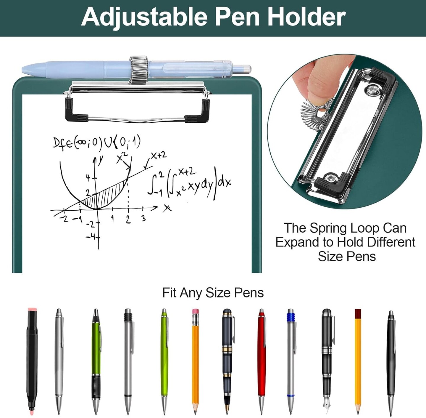 Small Clipboard with Storage, A5 Clipboards with Pen Holder, Mini Plastic Clipboard with Low Profile Clip for Classroom, School, Office Supplies (Emerald)
