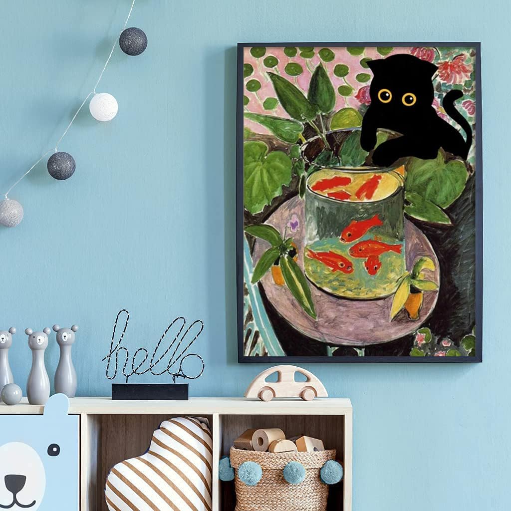 5D DIY Diamond Painting Kits for Adults,Cats Fishing for Goldfish Diamond Painting Full Drill Round Art Gems Diamond Art
