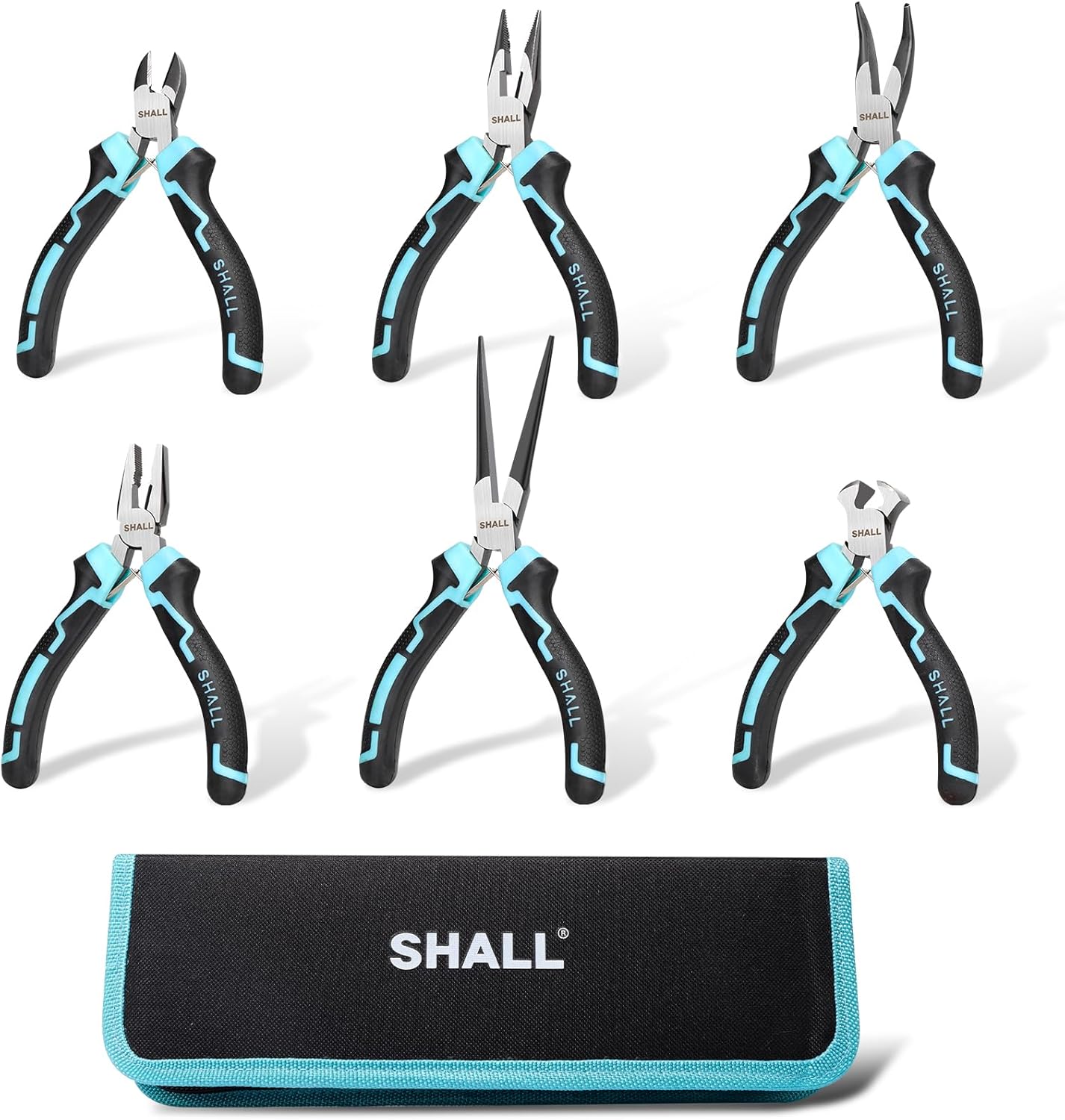 Mini Pliers Set, 6-Piece Small Pliers Tool Set Includes Needle Nose, Long Nose, Bent Nose, Diagonal, End Cutting and Linesman for Making Crafts, Electronic Repairing &#x26; Jewelry with Pouch