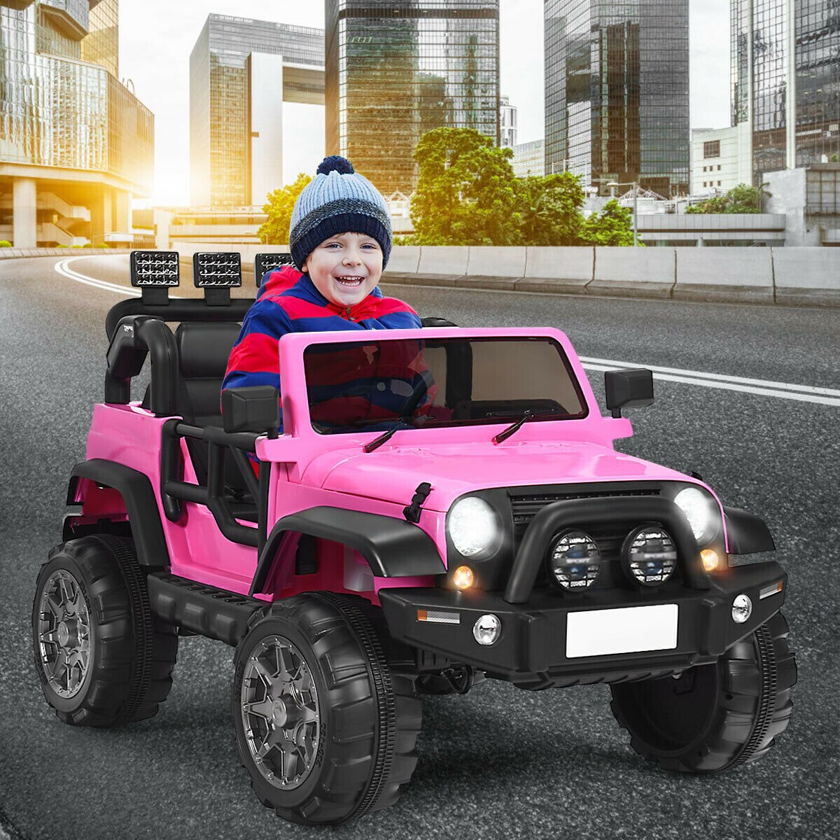 2-Seat Ride-On Car Truck with Remote Control, LED Lights, Music and Safety Features