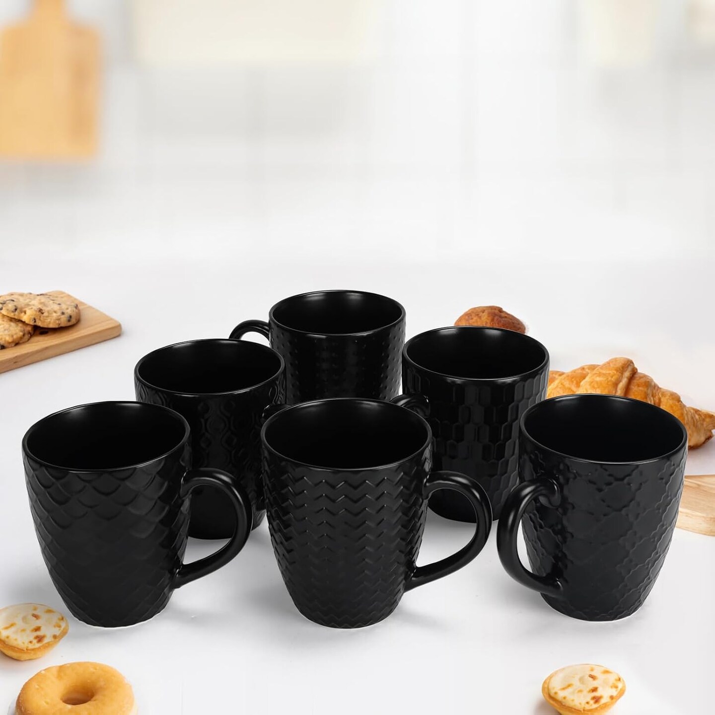 16 OZ Coffee Mugs Set of 6, Black Ceramic Coffee Mug