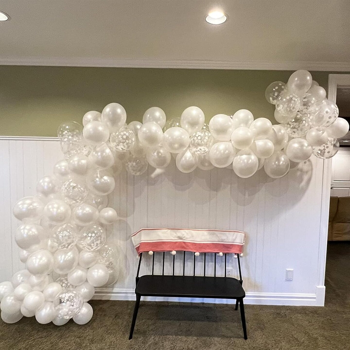 White Balloons, 12 Inch White Latex Balloons Matte White Helium Balloons with Silver Confetti Balloons for Boho Birthday Baby Shower Wedding Valentine’s Day Party Decoration