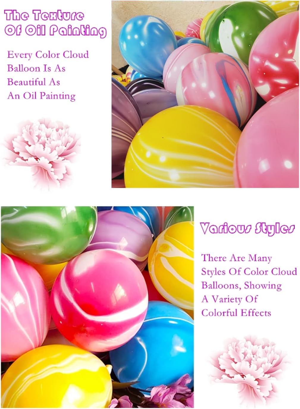 Rainbow Tie Dye Balloons 50PCS 12 Inch Agate Marble Latex Swirl Balloons For Tie Dye Birthday Party Supplies,Candyland,Bachelorette,Fun Hippie Party Decorations(Multi-Color)