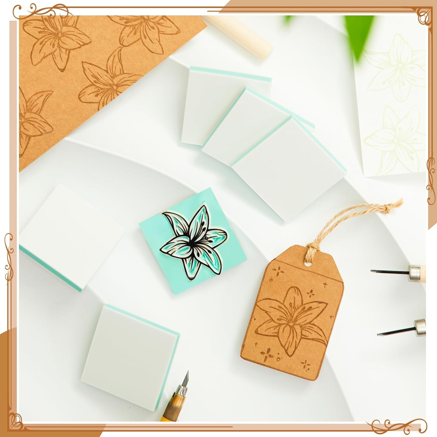 24 Pcs 2" X 2" Rubber Carving Blocks Linoleum Blocks for Printmaking, Stamp Making, DIY Crafting, Scrapbook, Painting, Soft and Easy to Carve (White Green)