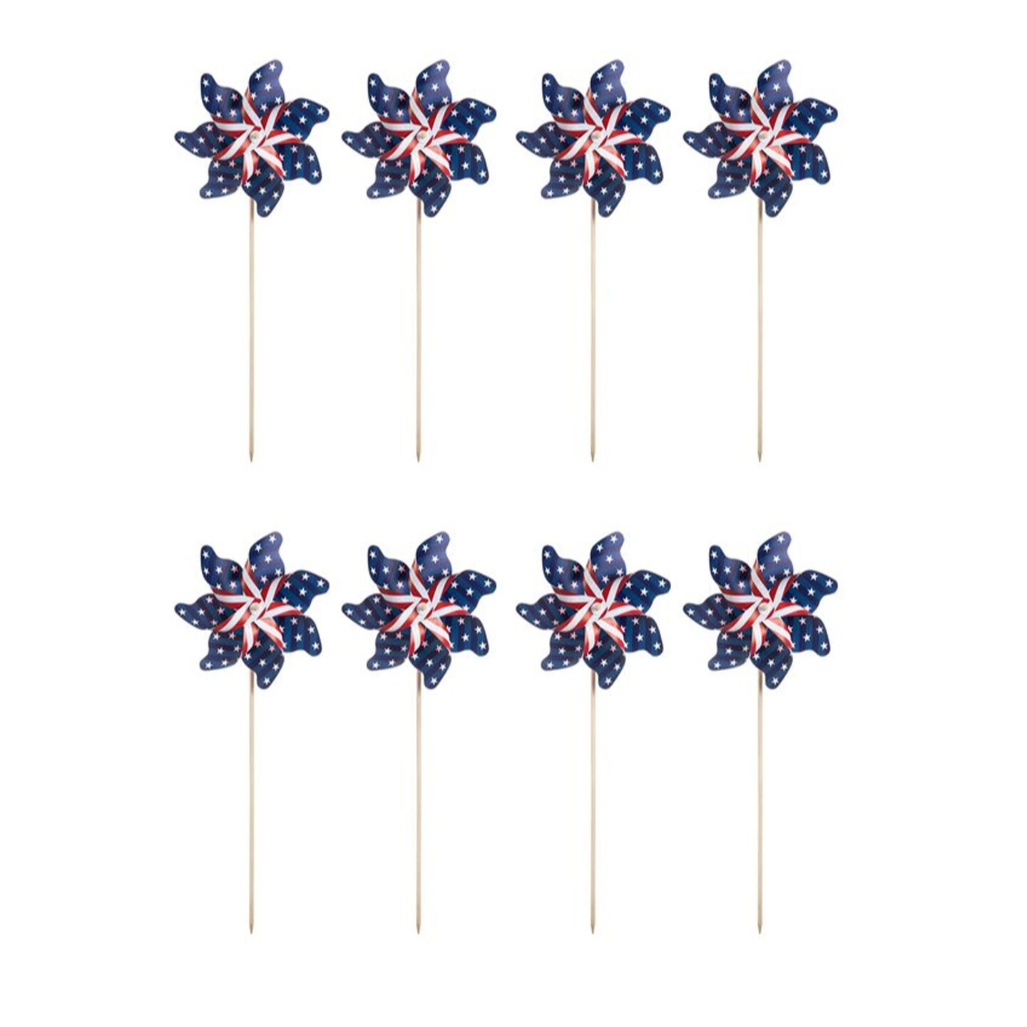 43.25&#x22;H Set of 8 Patriotic/Americana Plastic Windmills
