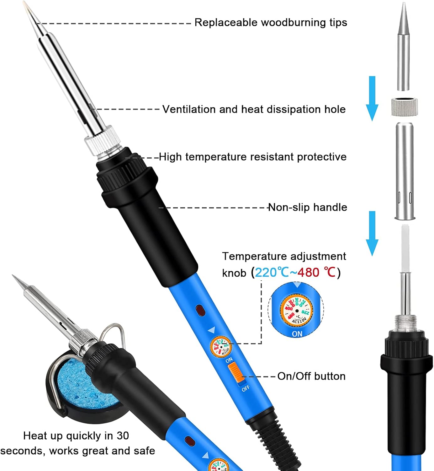 116-Piece Professional Wood Burning Kit – Adjustable 220–480℃ Pen for Pyrography, Carving, Embossing & Soldering.