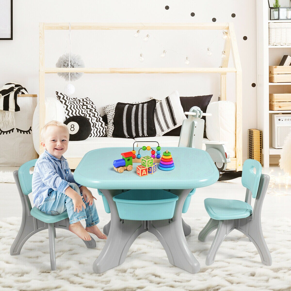 Kids Activity Table and Chair Set Play with Storage