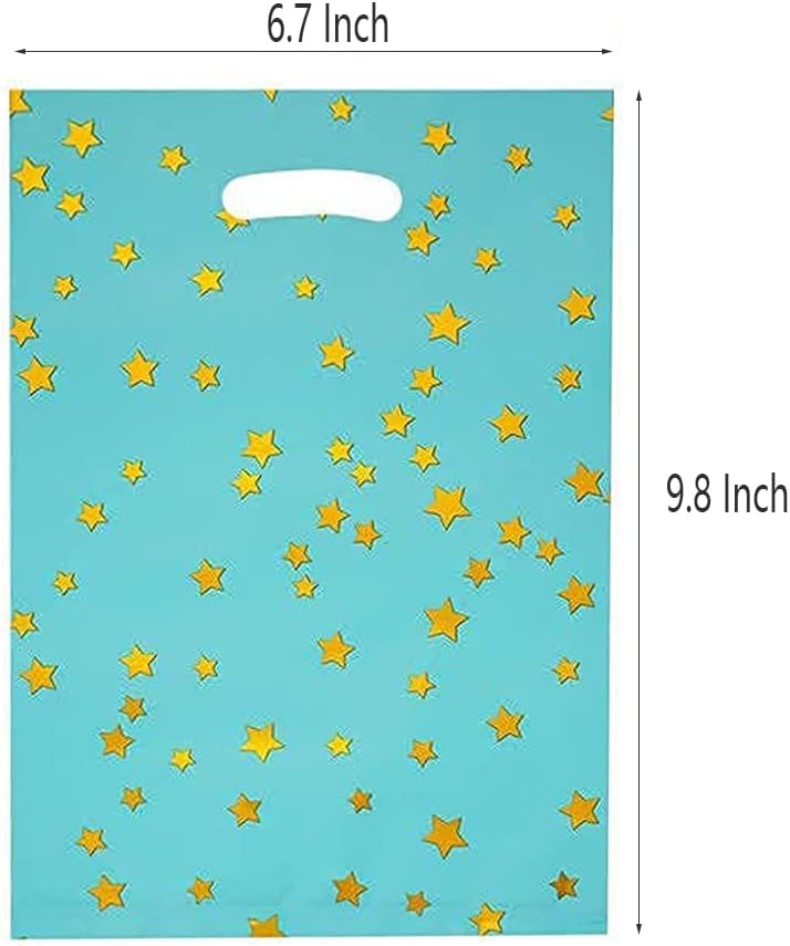 48 pieces of thicker gift bags with handles, plastic party candy bags with sparkling stars