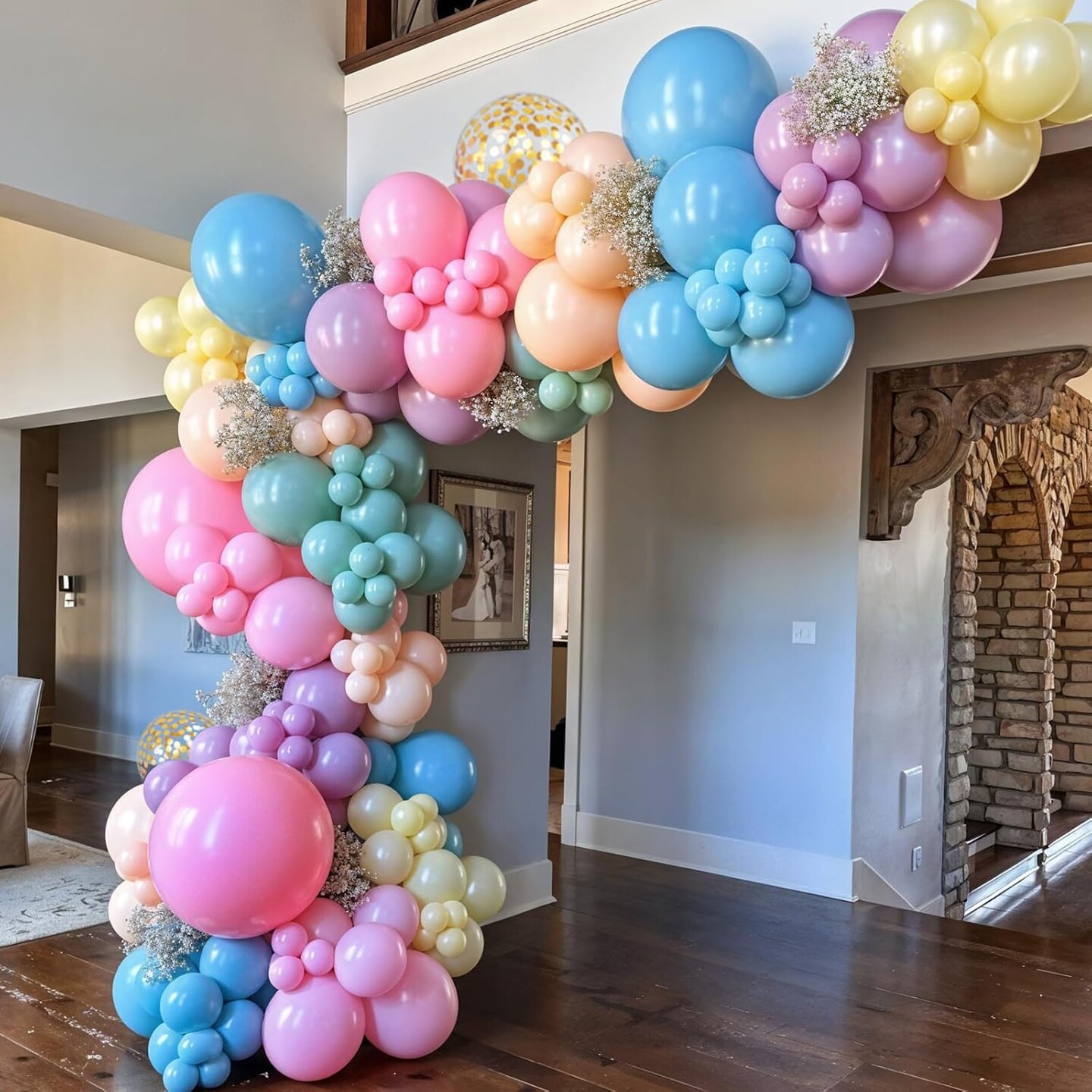 Pink Blue Purple Balloons, 60Pcs 12 Inch Pastel Macaron Pink Purple Teal Blue Gold Confetti Birthday Balloons for Kids Girls Princess Birthday Party Wedding Baby Shower Decorations