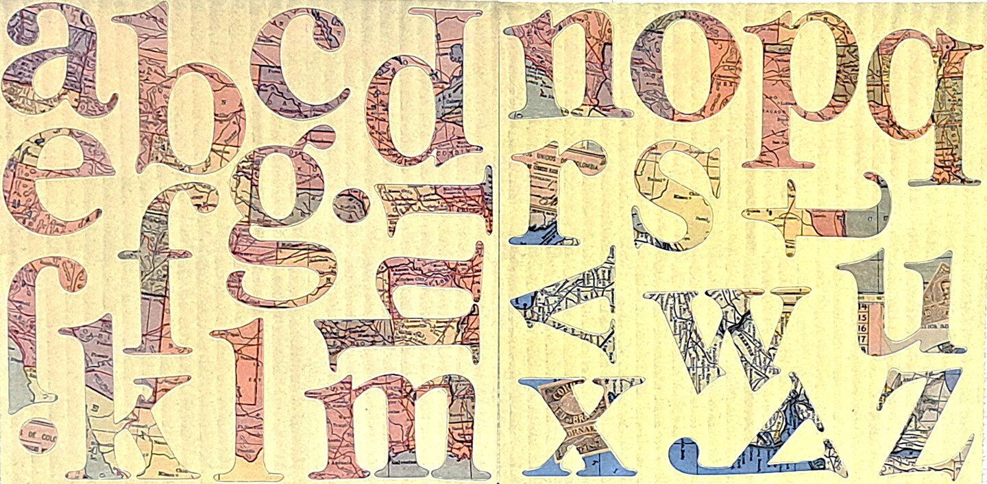 Marianne Richmond Map Pattern Design Alphabet 12x12 Chipboard Embellishments