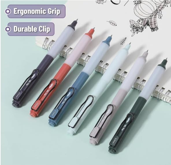 12-Piece Retractable Gel Pens, 0.5mm Fine Point Black Ink, Vintage Barrels