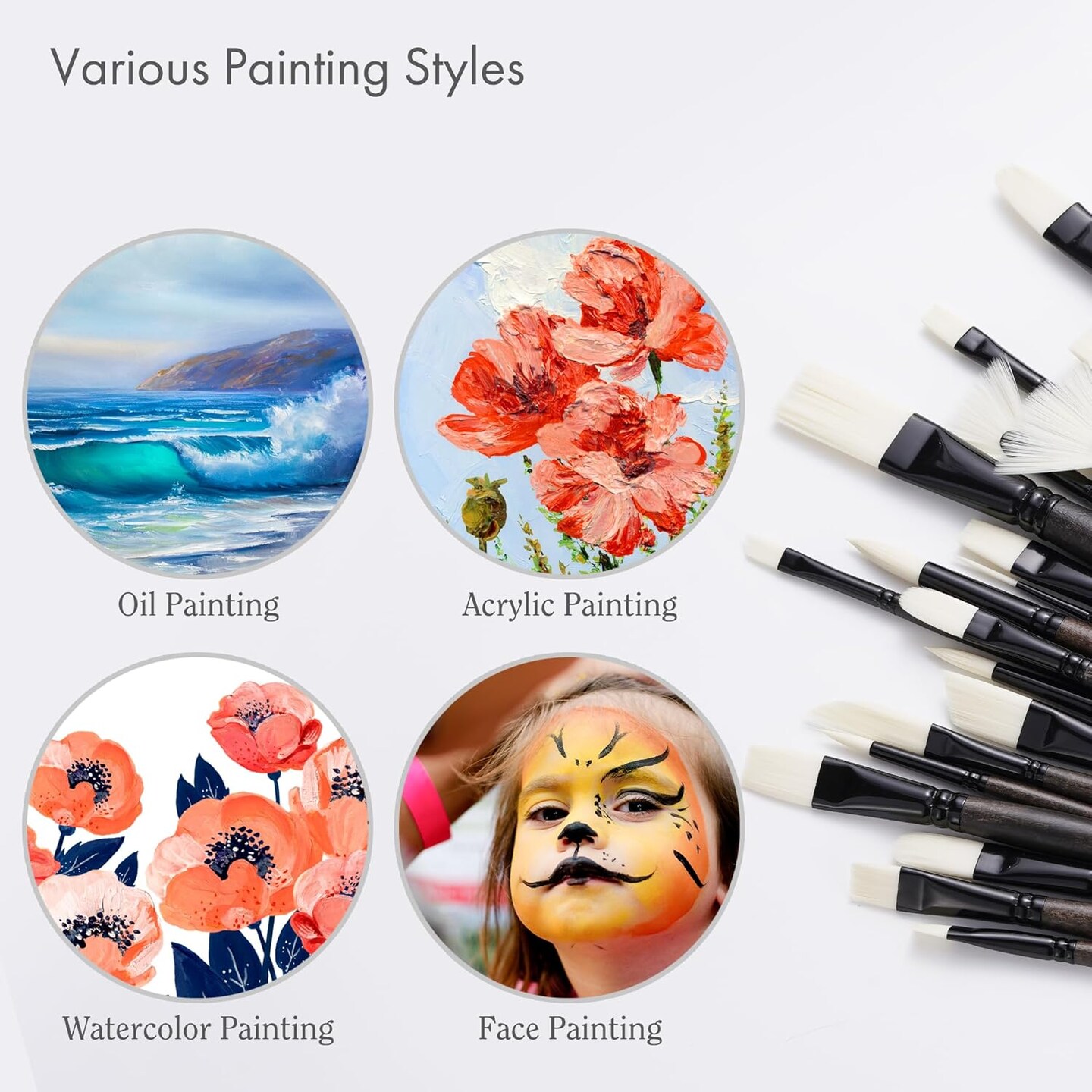 ARTIFY Oil Paint Brush Set, 24 Pieces Long Handle Hard Nylon Hair Acrylic Paint Brushes, Professional Artist Paint Brushes for Oil, Acrylic, and Watercolor Painting