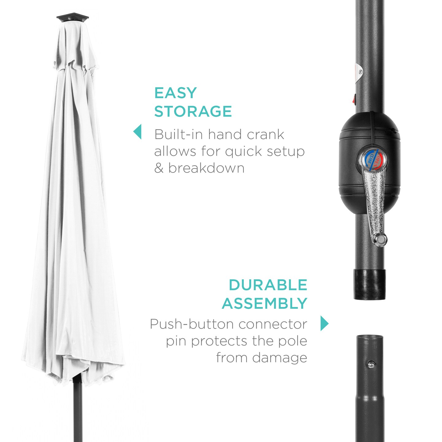Best Choice Products 10ft Solar LED Lighted Patio Umbrella w/ Tilt Adjustment, UV-Resistant Fabric