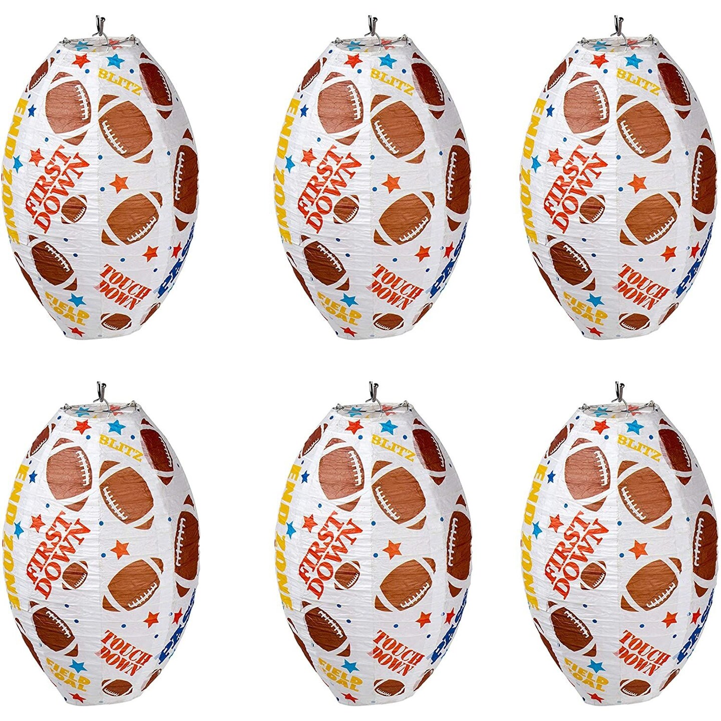 Football Party Decorations, Hanging Football Paper Lanterns (7.5 Inches, 6-Pack)