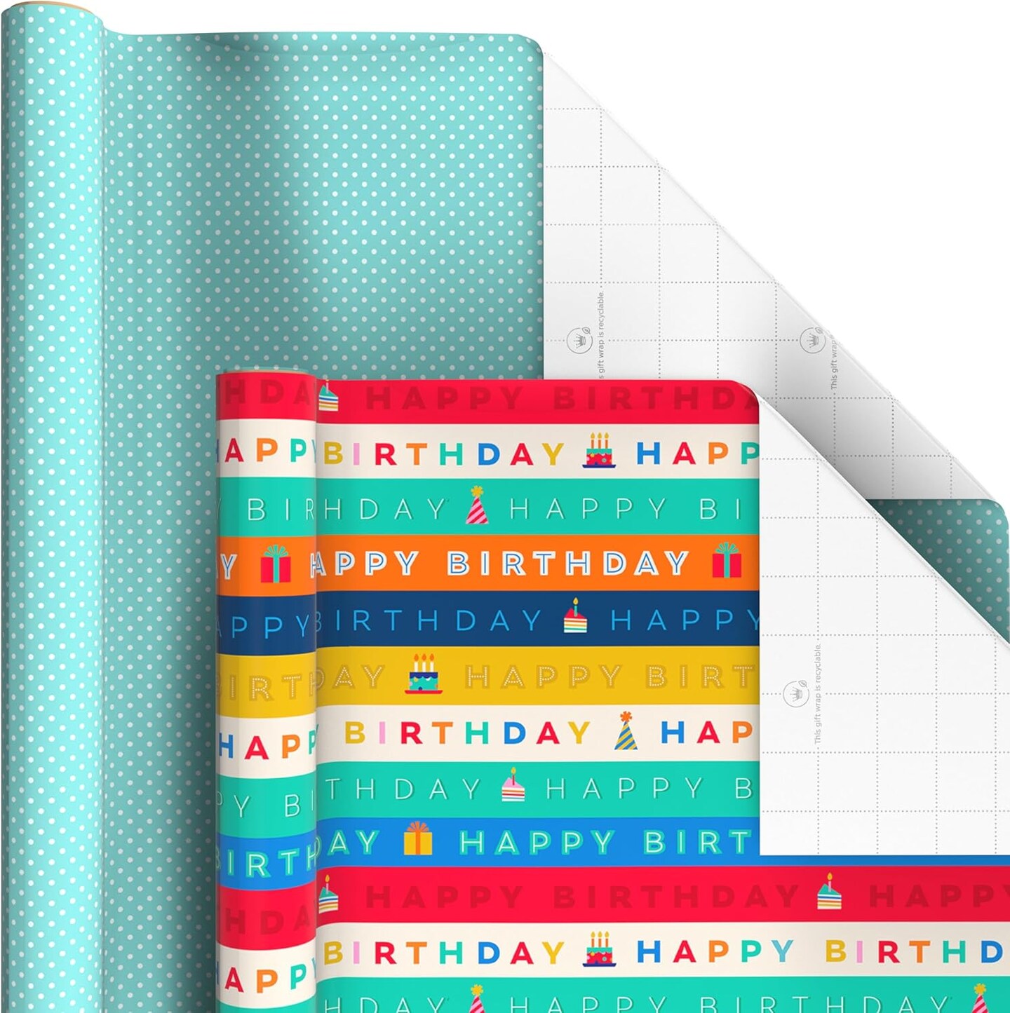 Wrapping Paper Rolls for Graduation, Birthday Set of 6 Assorted Rolls