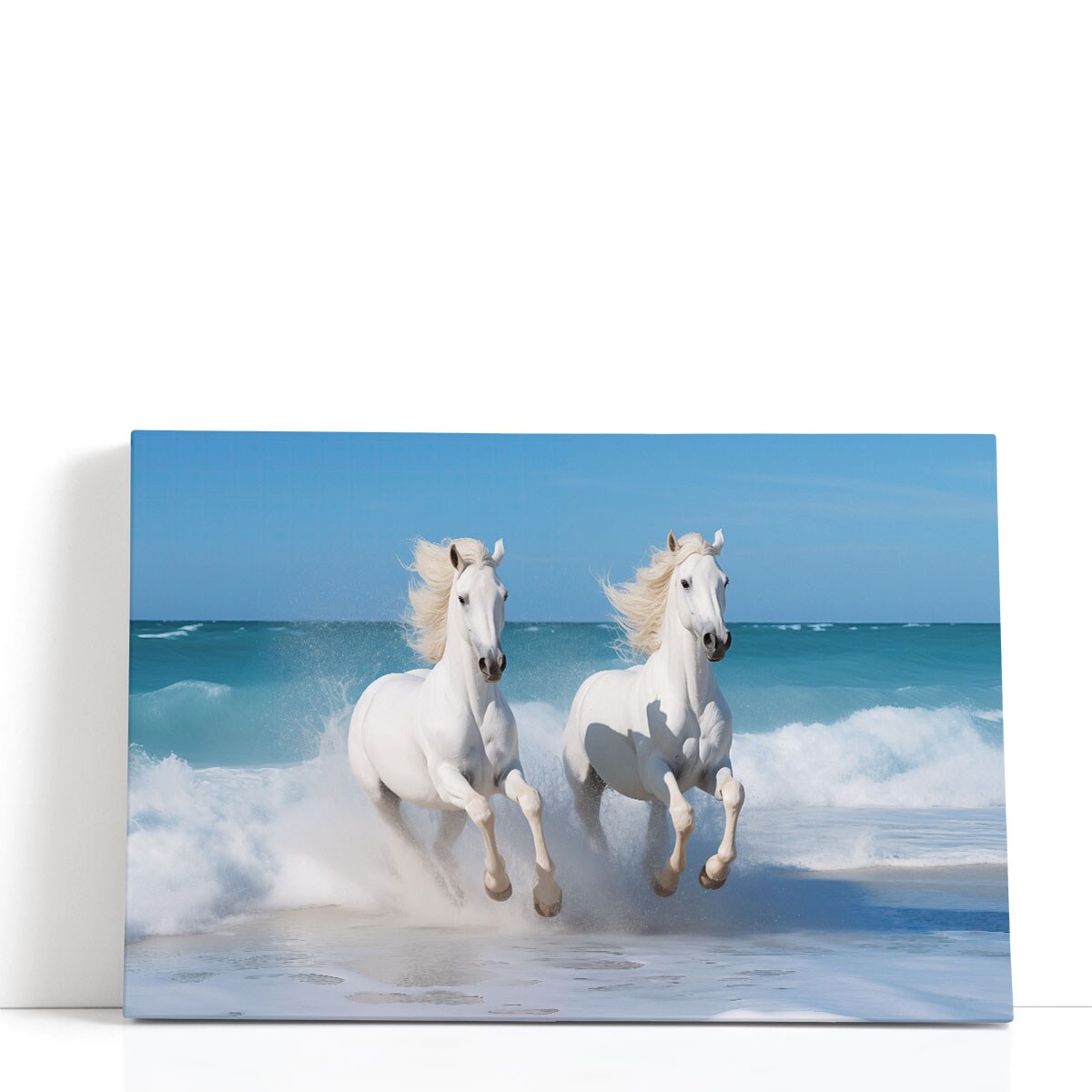 CTLL-White Horse Wall Art Canvas: Western Animal Canvas Picture Running Wild Horses Print Horizontal Beach Wildlife Artwork Decor Bedroom Office Livin-810920