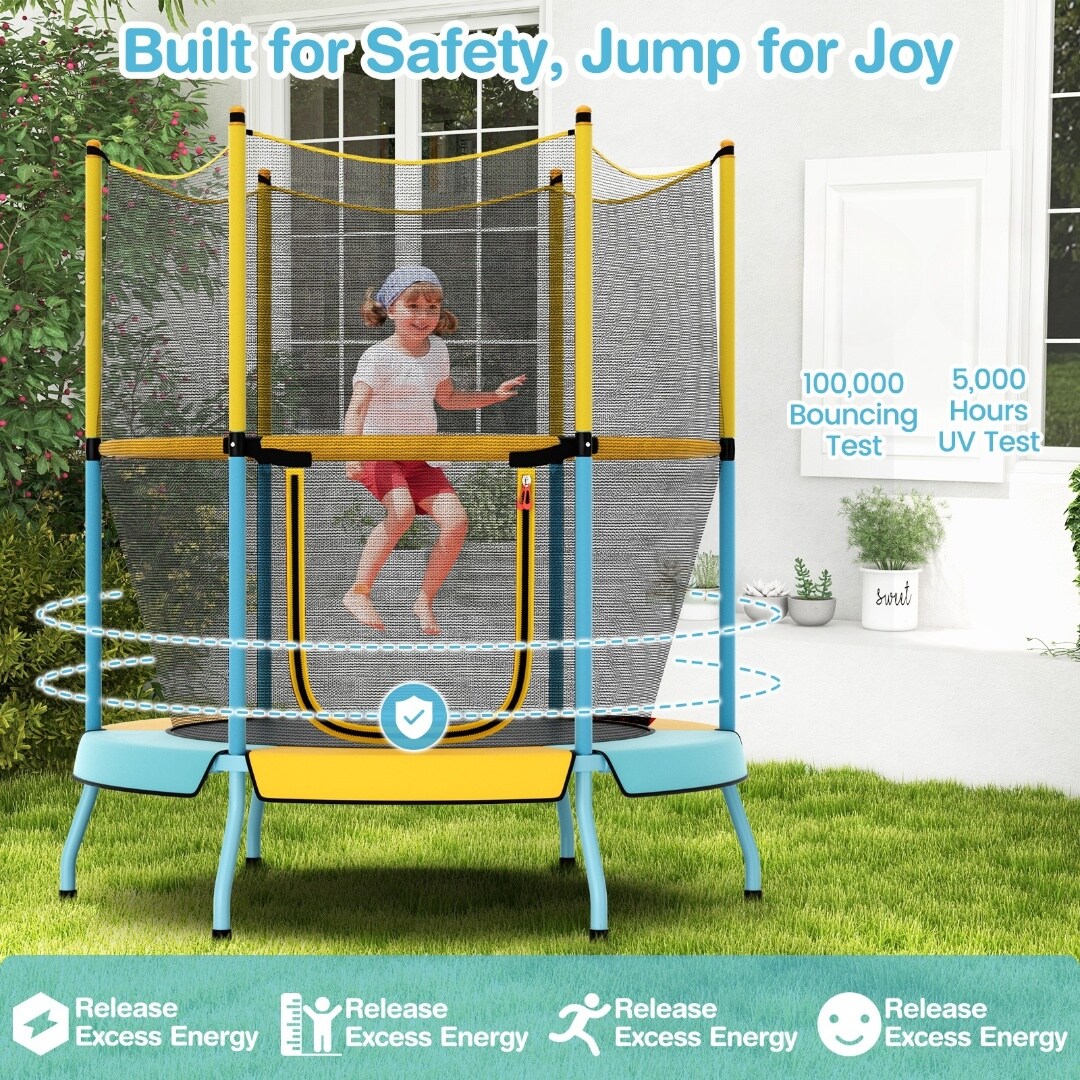Kids Trampoline with Safety Net, Zipper Door and Heavy-Duty Frame