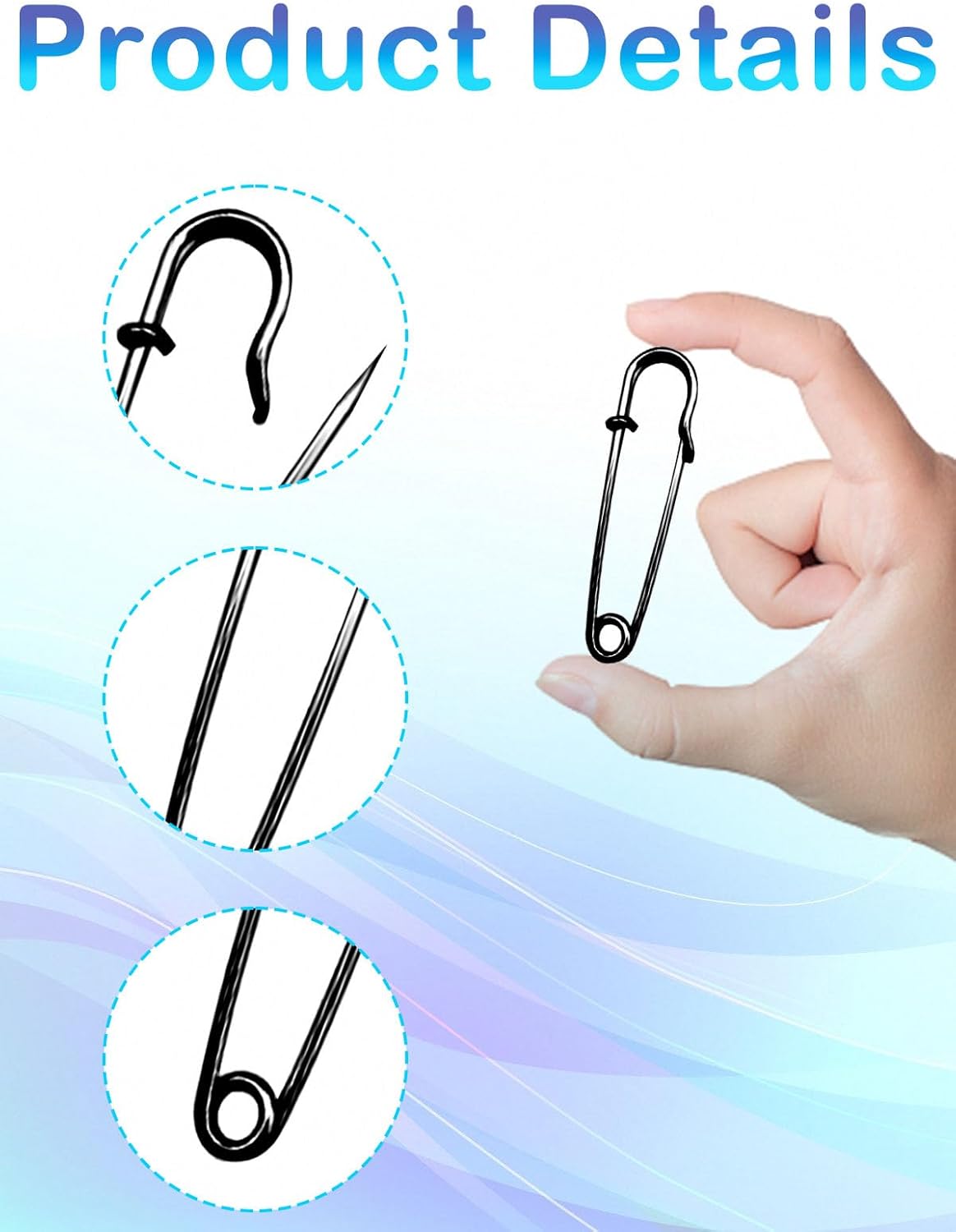 Black Safety Pins Large,55mm/2.17&#x22; Large Safety Pins Pack of 15Pcs Heavy Duty Big Safety Pin for Clothes Giant Safety Pin Available for Thick Fabric,Leather,Diapers Fixed Blankets,Shawl
