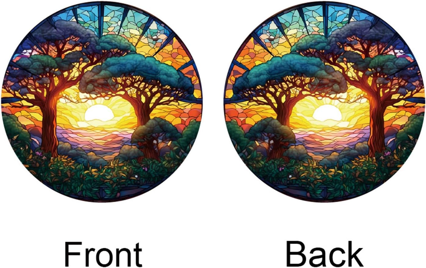 Summer Forest Trees Sunset Stained Acrylic Window Hanging Panels Indoor Outdoor Round Windows Hanger Kitchen Bedroom Garden Wall Art Decor Gifts