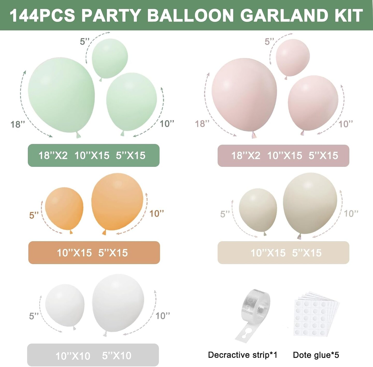 Dusty Green Pink Balloon Garland Arch Kit,Green Blush Peach White Nude Balloons Spring Balloon Arch kit for Baby Shower Birthday Tea Party Fairy Party Gender Reveal Decorations