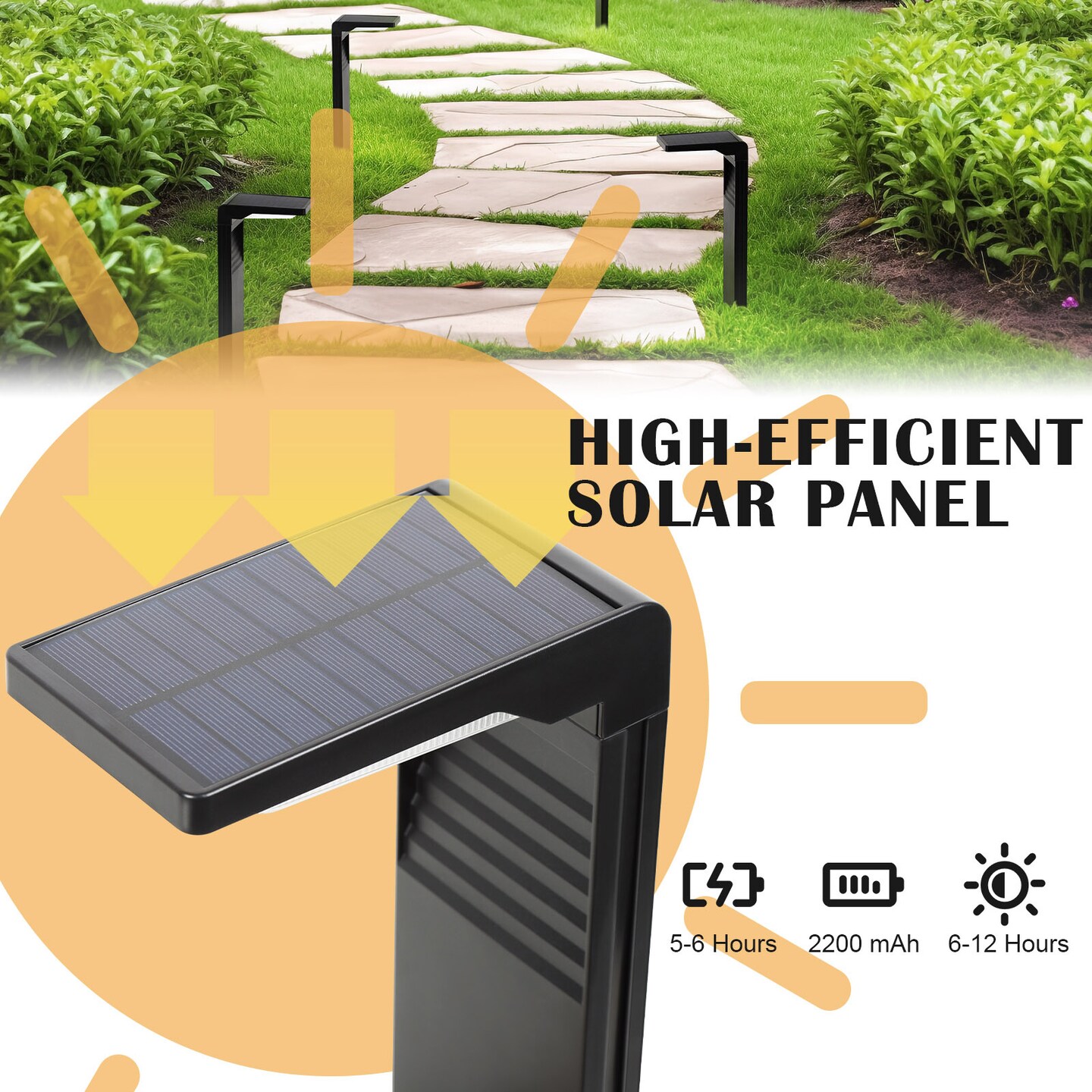 2 Pack Solar Pathway Lights Outdoor Waterproof - 100 Lumens LED Garden Lights, IP65 Rated, All-Night Illumination, Auto On/Off (Black)