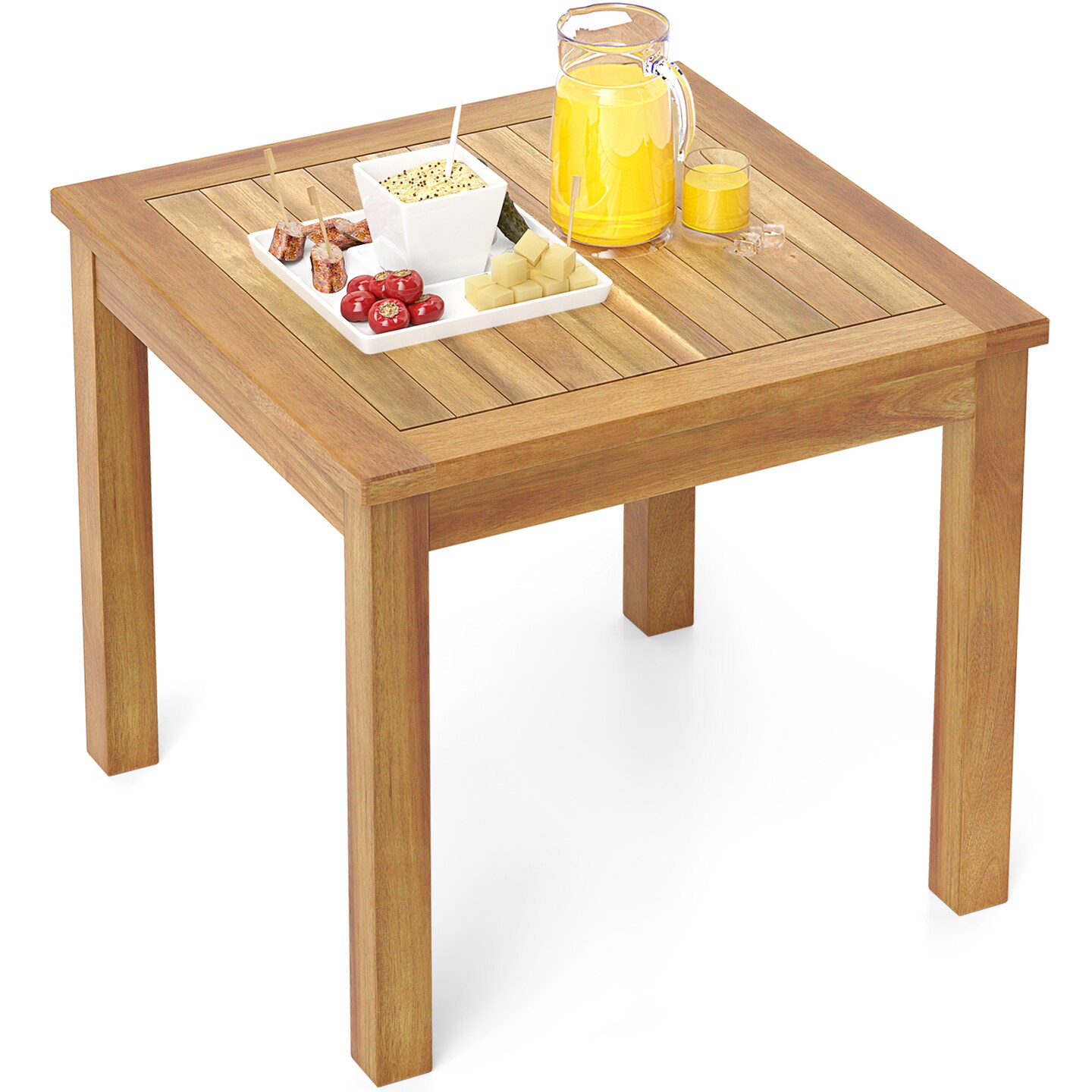 Natural Patio Teak Wood Side Table with Sturdy Frame for Indoor and Outdoor Use