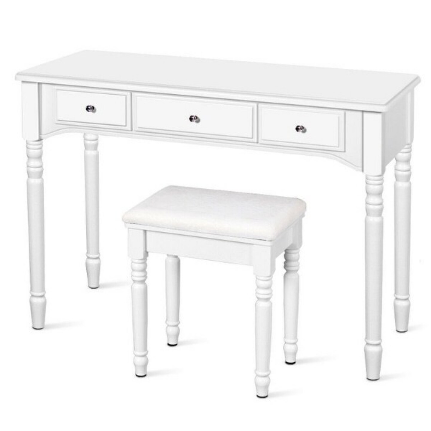 Makeup Dressing Table with Tri-Folding Mirror and Cushioned Stool Perfect for Women