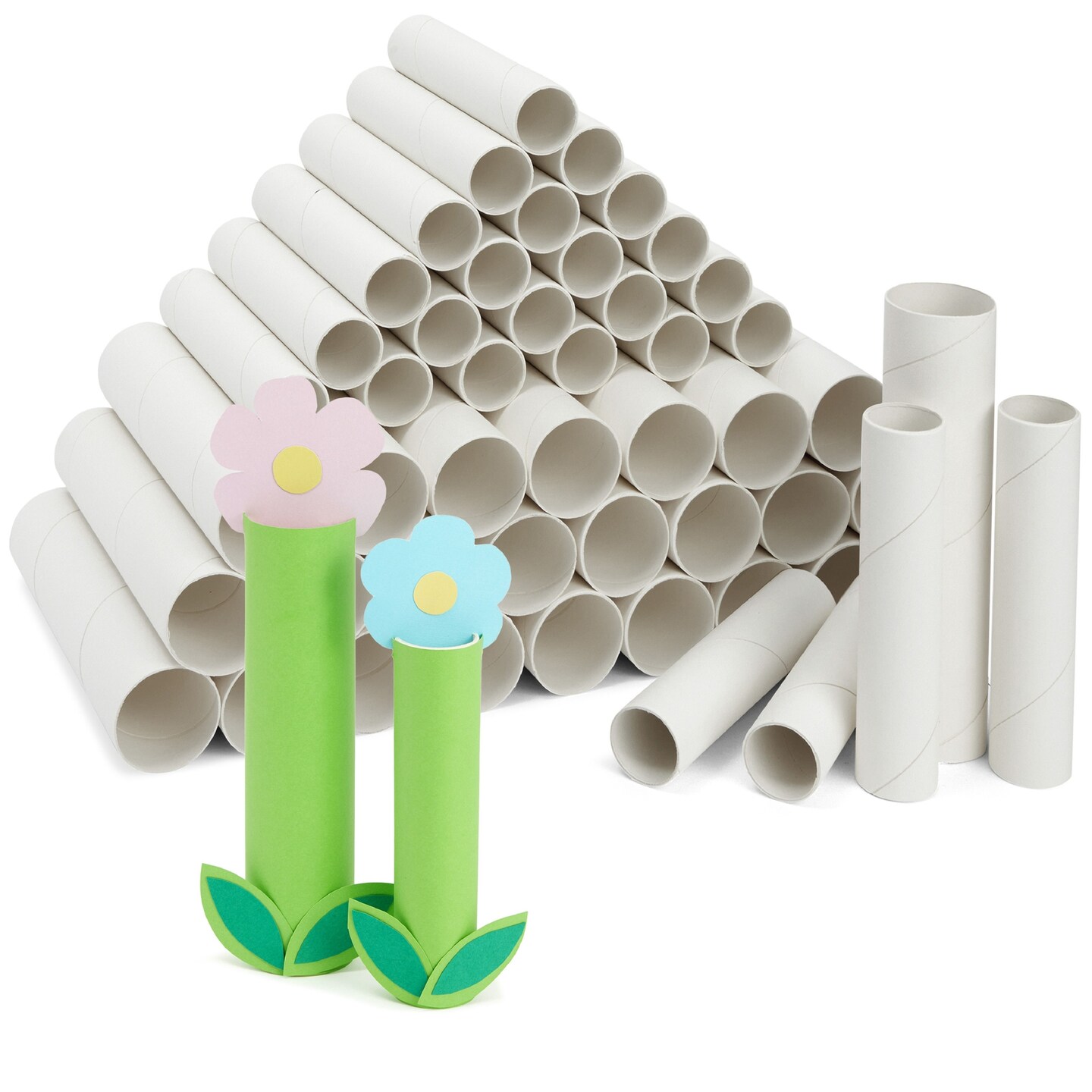 50 Pack Empty Toilet Paper Rolls for Crafts, 2 Sizes Cardboard Tubes (1.2x6 &#x26; 1.7x7.5 inch), Bulk White Craft Cylinders for DIY Projects, Arts Classroom Activity, Thick Paper Towel Cores