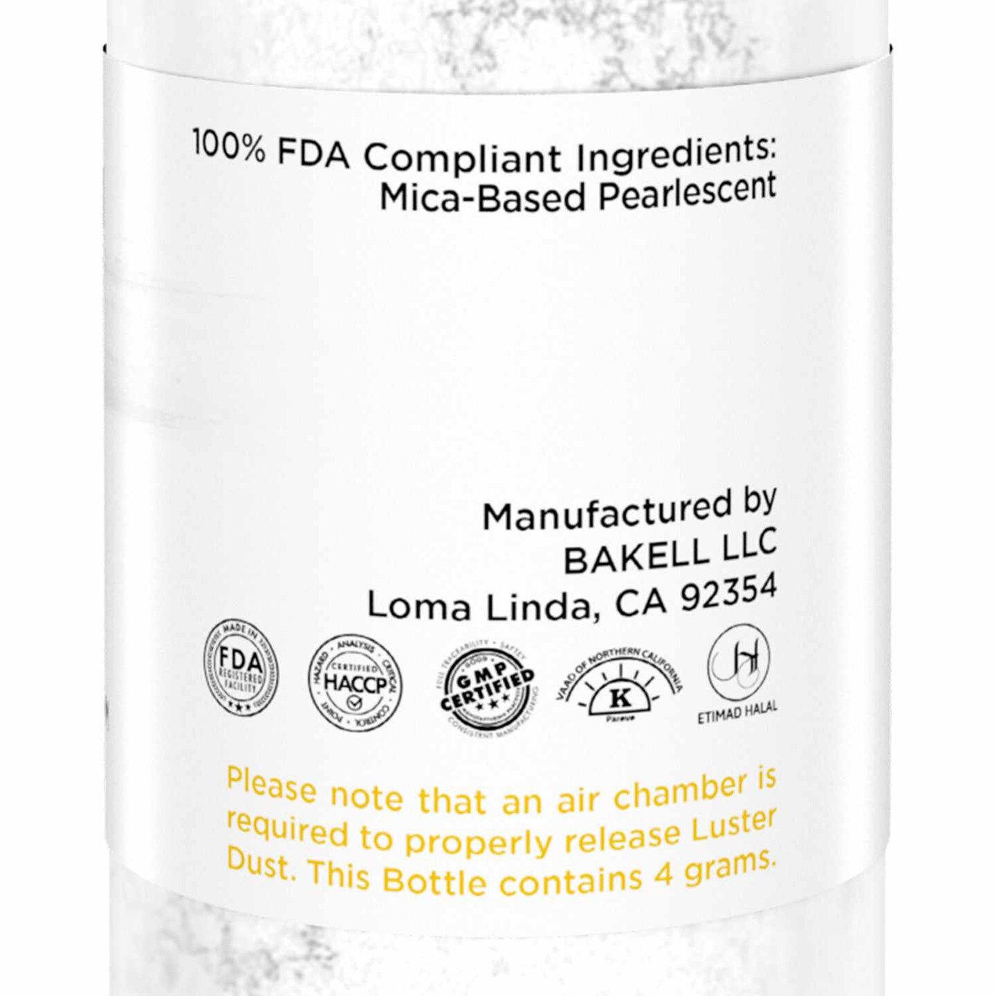 Bakell - Snowflake White Luster Dust (4g, 1x Pump) Edible Vegan Dust & Paint for Baking, Desserts and Beverages