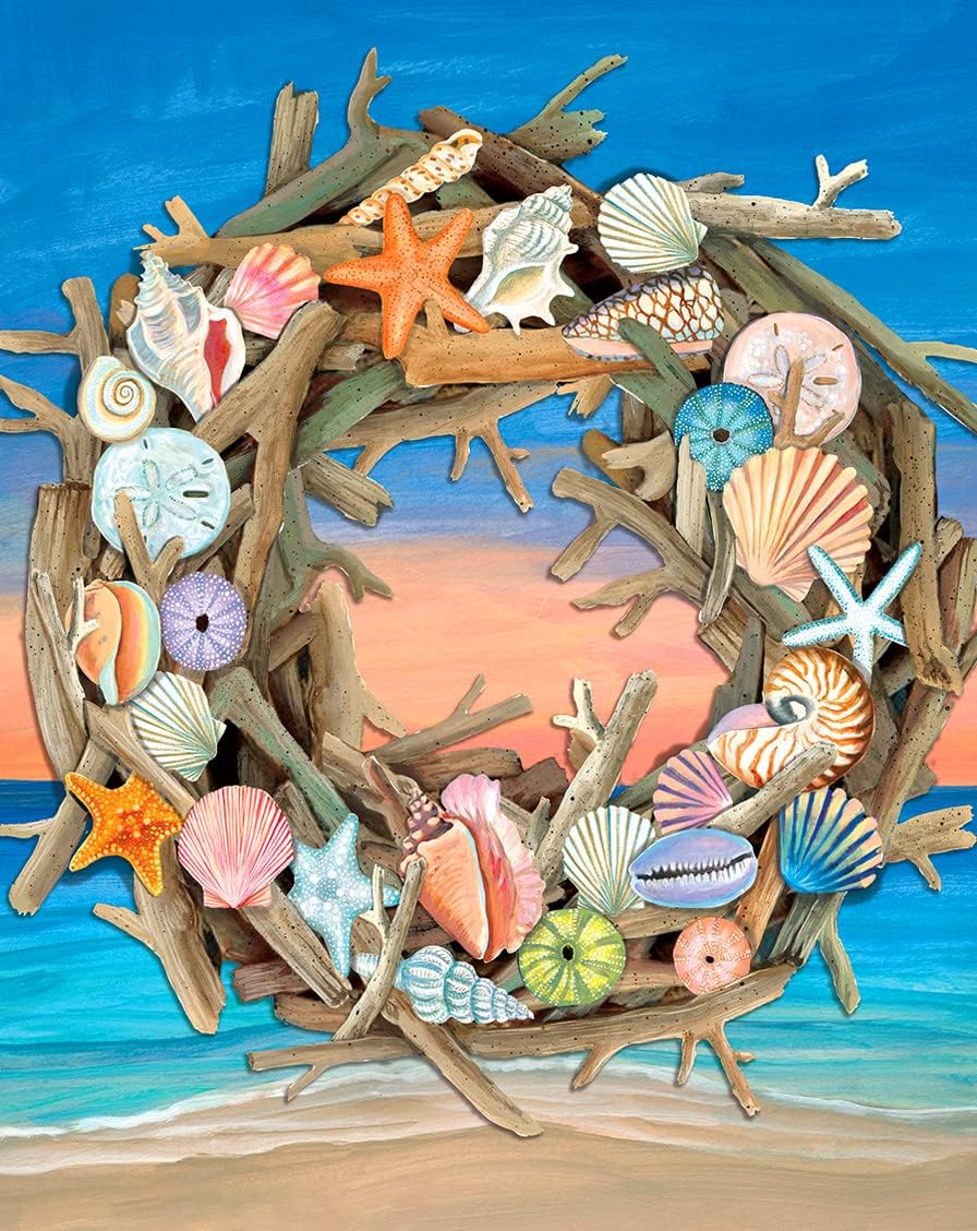 Wreath Diamond Art Kits for Adults - Full Drill Sea Diamond Art DIY 5D Diamond Art Beach Diamond Art Kits Picture Crystal Craft for Home Wall 30x40cm (Summer Driftwood Wreath)